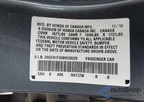 2011 Honda Civic Lx z USA, uszkodzony, nr VIN 2HGFA1F56BH530229